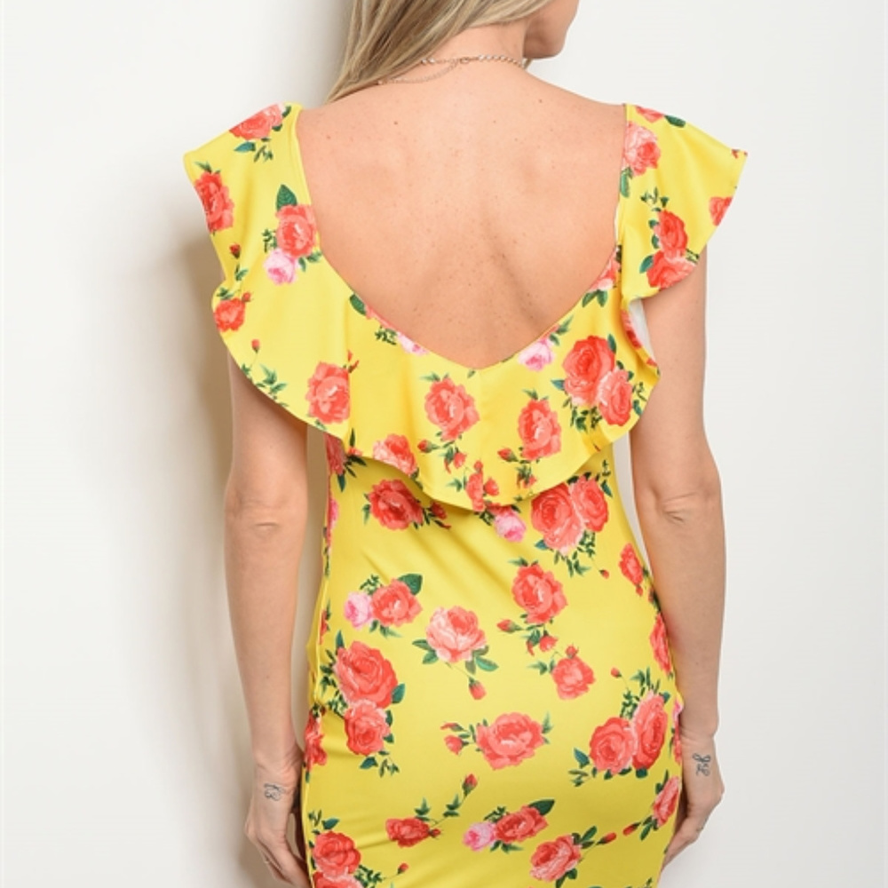 Last One @ SMALL YELLOW FLORAL RUFFLE DRESS - Picture 2 of 4